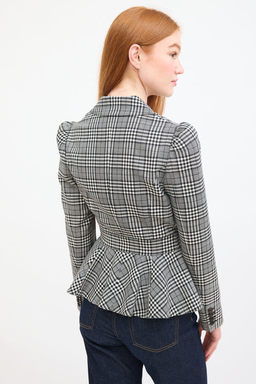 Michael Kors Black & White Patterned Peplum Blazer