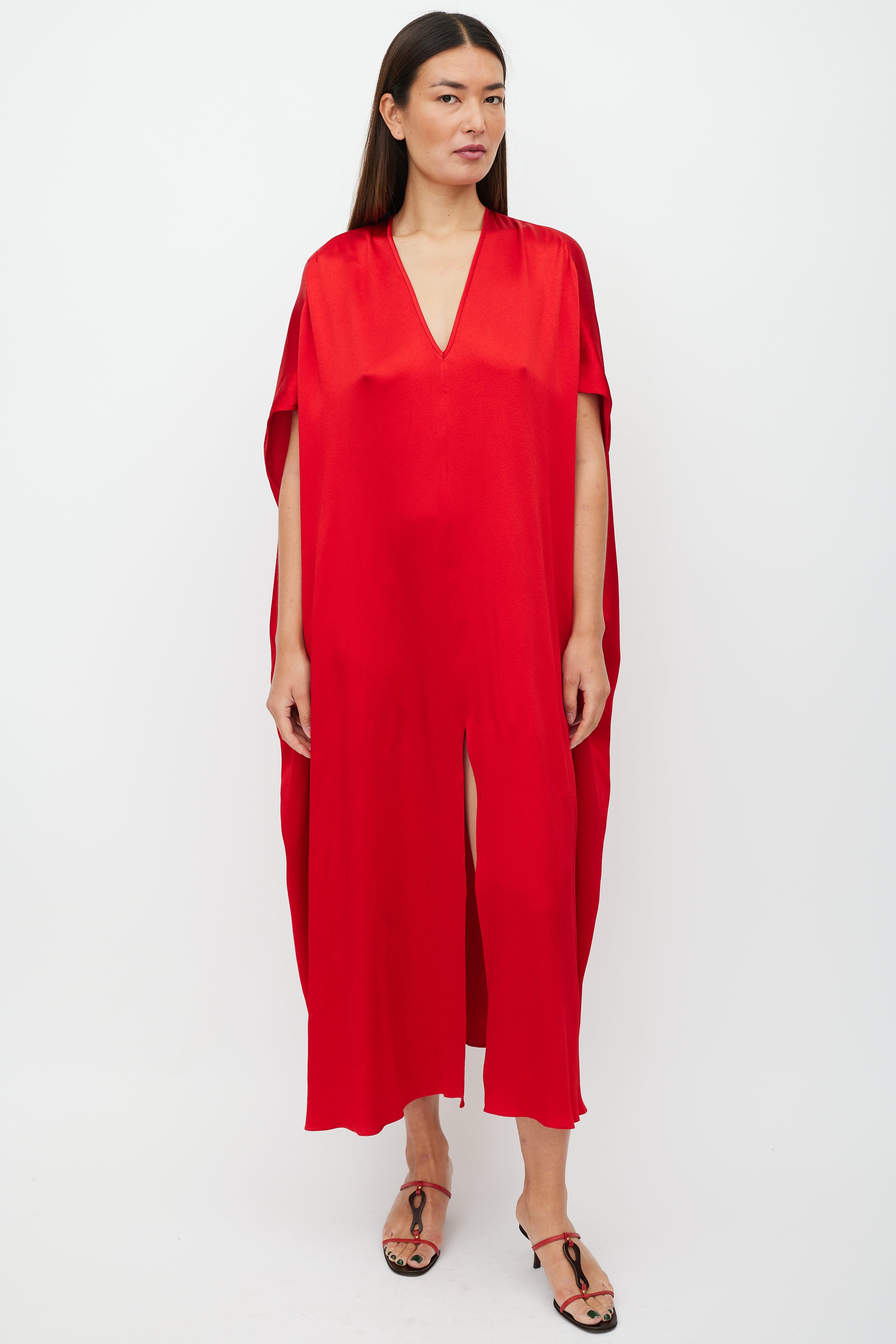 Michael Kors // Red Satin Oversized V-Neck Dress VSP Consignment Michael Kors // Red Satin Oversized V-Neck Dress VSP Consignment