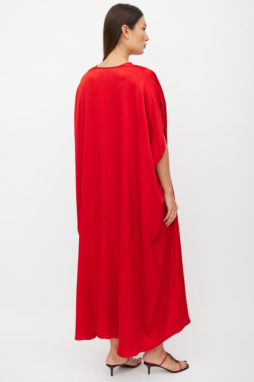 Michael Kors Red Satin Oversized V-Neck Dress