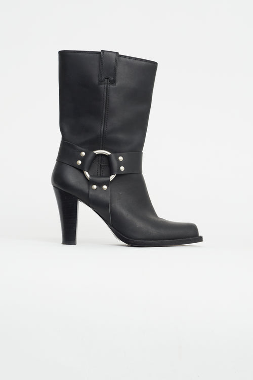 Michael Kors Black Leather Heeled Harness Boot