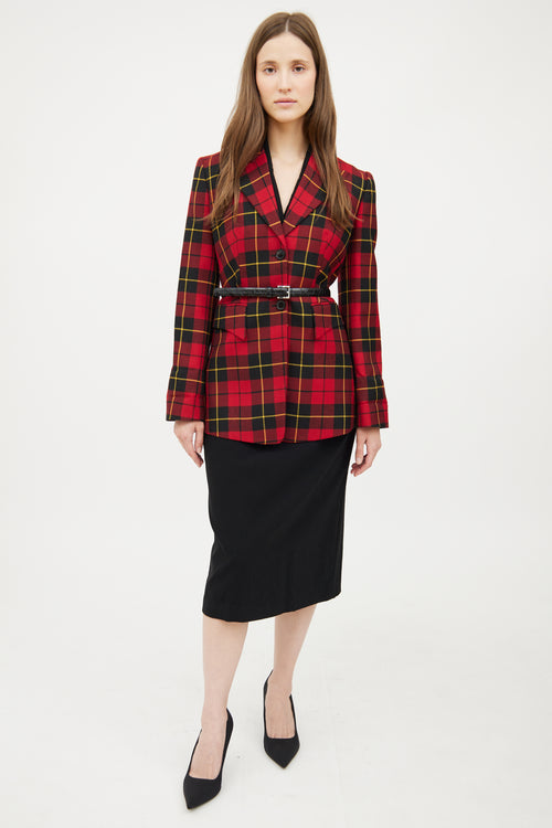 Michael Kors Red Plaid Long Sleeve Blazer