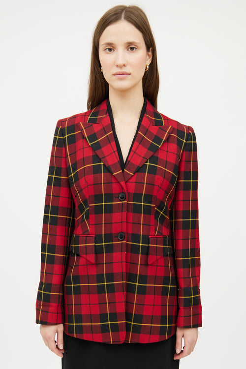 Michael Kors Red Plaid Long Sleeve Blazer