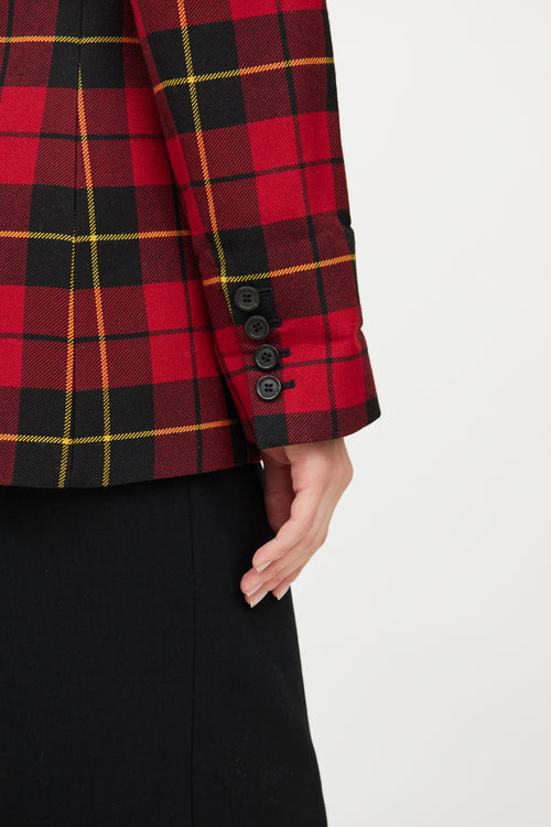 Michael Kors Red Plaid Long Sleeve Blazer