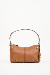 Michael Kors Brown Leather Studded Astor Shoulder Bag