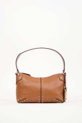 Michael Kors Brown Leather Studded Astor Shoulder Bag