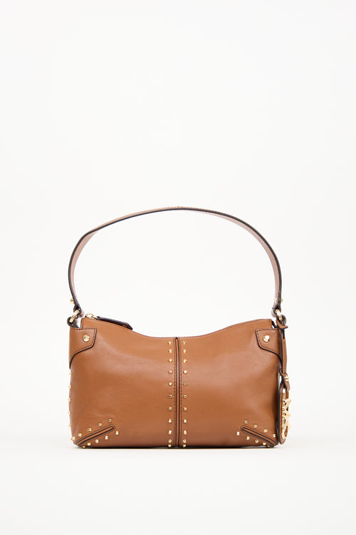 Michael Kors Brown Leather Studded Astor Shoulder Bag