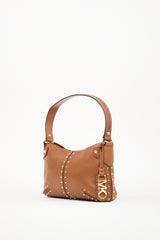 Michael Kors Brown Leather Studded Astor Shoulder Bag