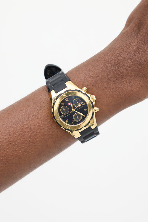 Michele Gold & Black Rubber Watch