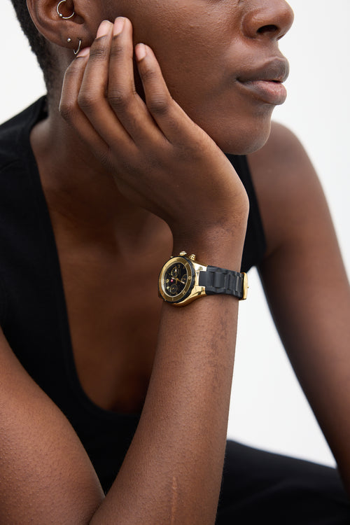 Michele Gold & Black Rubber Watch