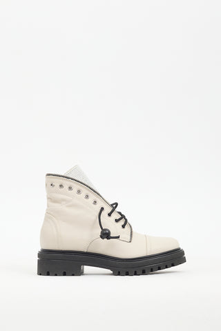 Michele Lopriore Cream Leather Strass Combat Boot