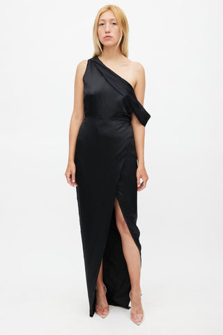 Michelle Mason Black Silk Off The Shoulder Dress