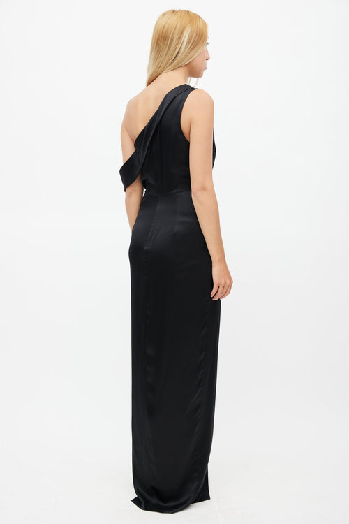 Michelle Mason Black Silk Off The Shoulder Dress