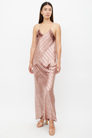Michelle Mason Pink Velvet Strappy Maxi Dress