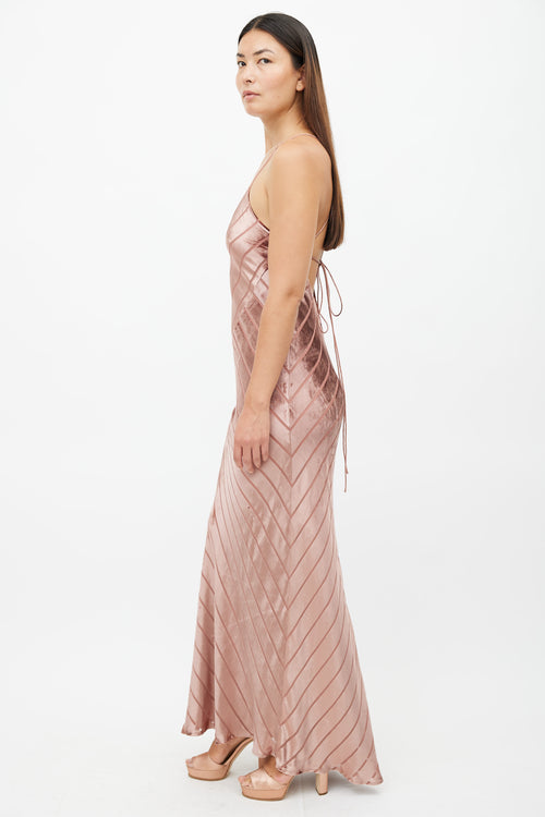 Michelle Mason Pink Velvet Strappy Maxi Dress