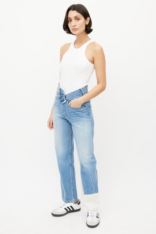 Mihara Yasuhiro Blue & White Asymmetrical Denim Jeans