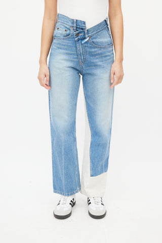 Mihara Yasuhiro Blue & White Asymmetrical Denim Jeans