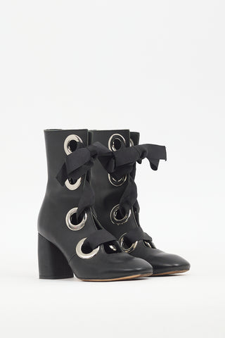 Miista Black Leather Erika Lace Up Boot