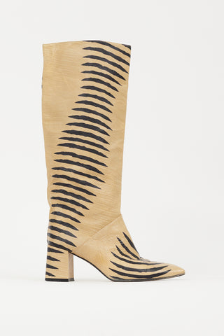 Miista Beige & Black Embossed Leather Boot
