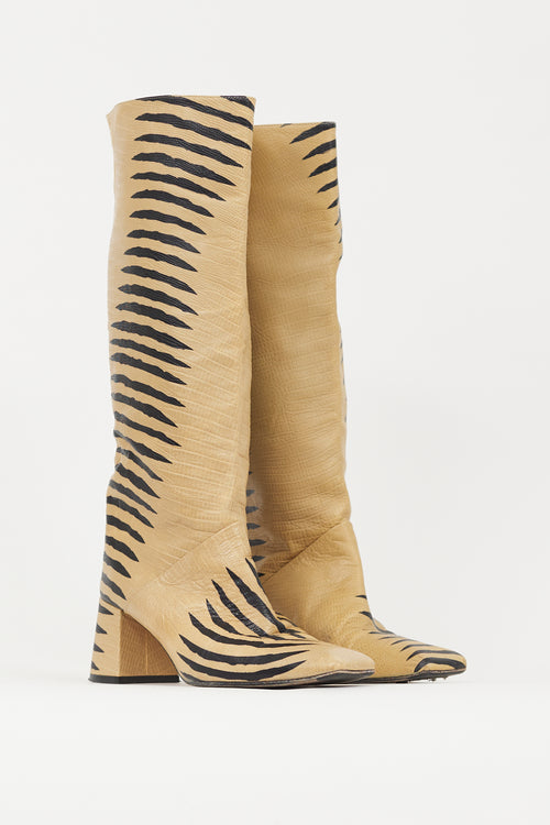 Miista Beige & Black Embossed Leather Boot