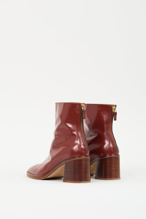 Miista Red Leather Zipped Ankle Boot