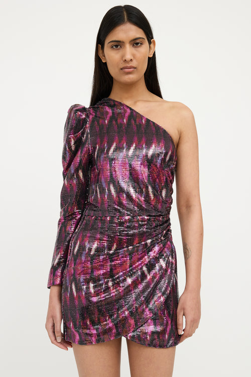 Misa Purple Multi Sequin One Shoulder Dress