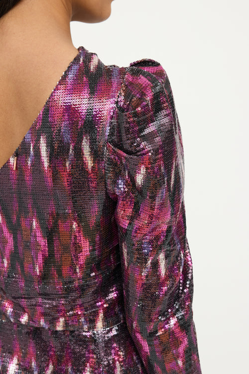 Misa Purple Multi Sequin One Shoulder Dress