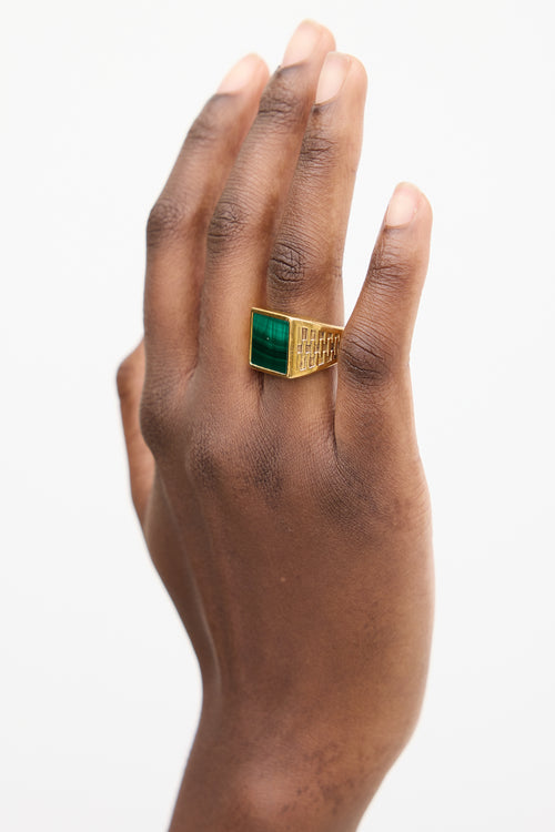 Missoma Gold Vermeil & Green Stone Square Signet Ring