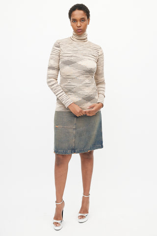 Missoni Beige & Black Stripe Turtleneck Top