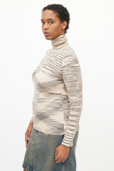 Missoni Beige & Black Stripe Turtleneck Top