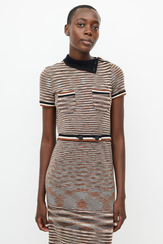 Missoni Beige & Multicolour Knit Stripe Belted Dress