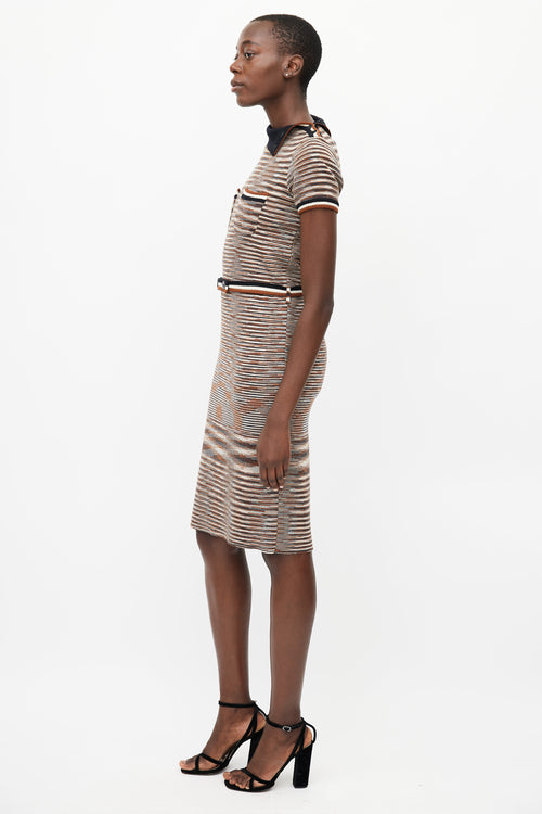 Missoni Beige & Multicolour Knit Stripe Belted Dress
