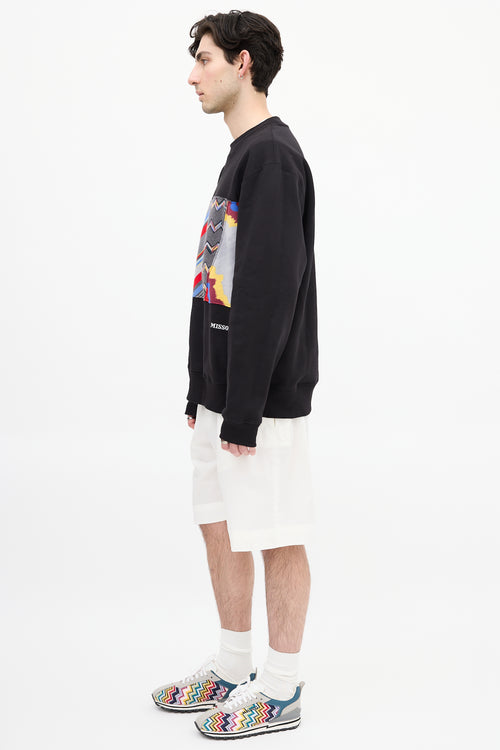 Missoni Black & Multi Pattern Panel Crewneck Sweatshirt