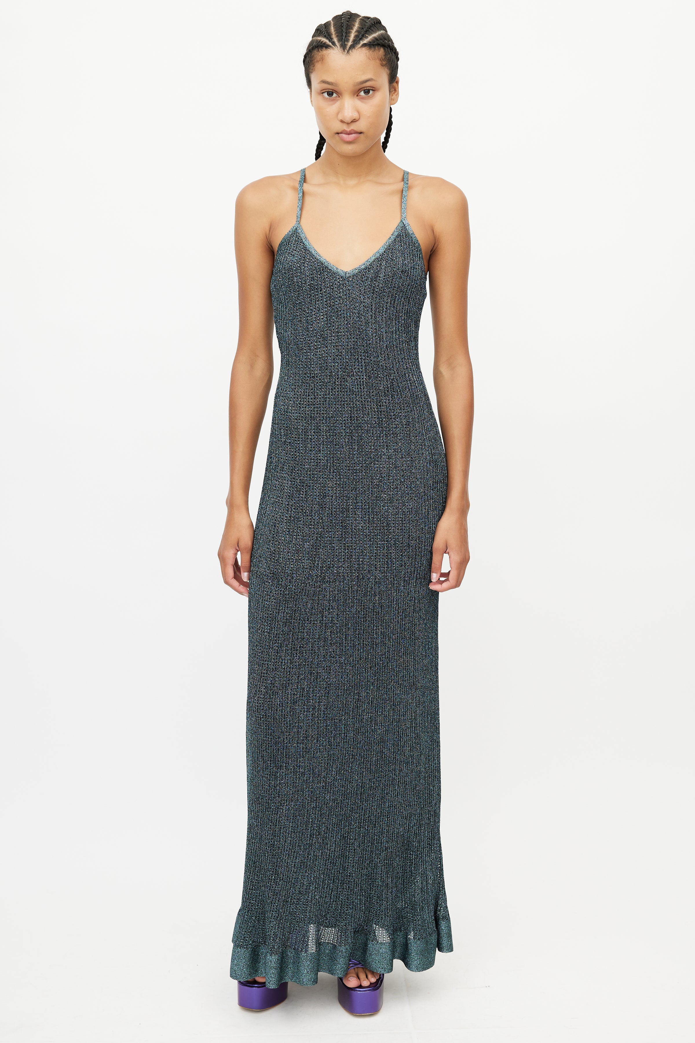 Missoni // Blue Metallic Knit Maxi Dress VSP Consignment Missoni // Blue Metallic Knit Maxi Dress VSP Consignment
