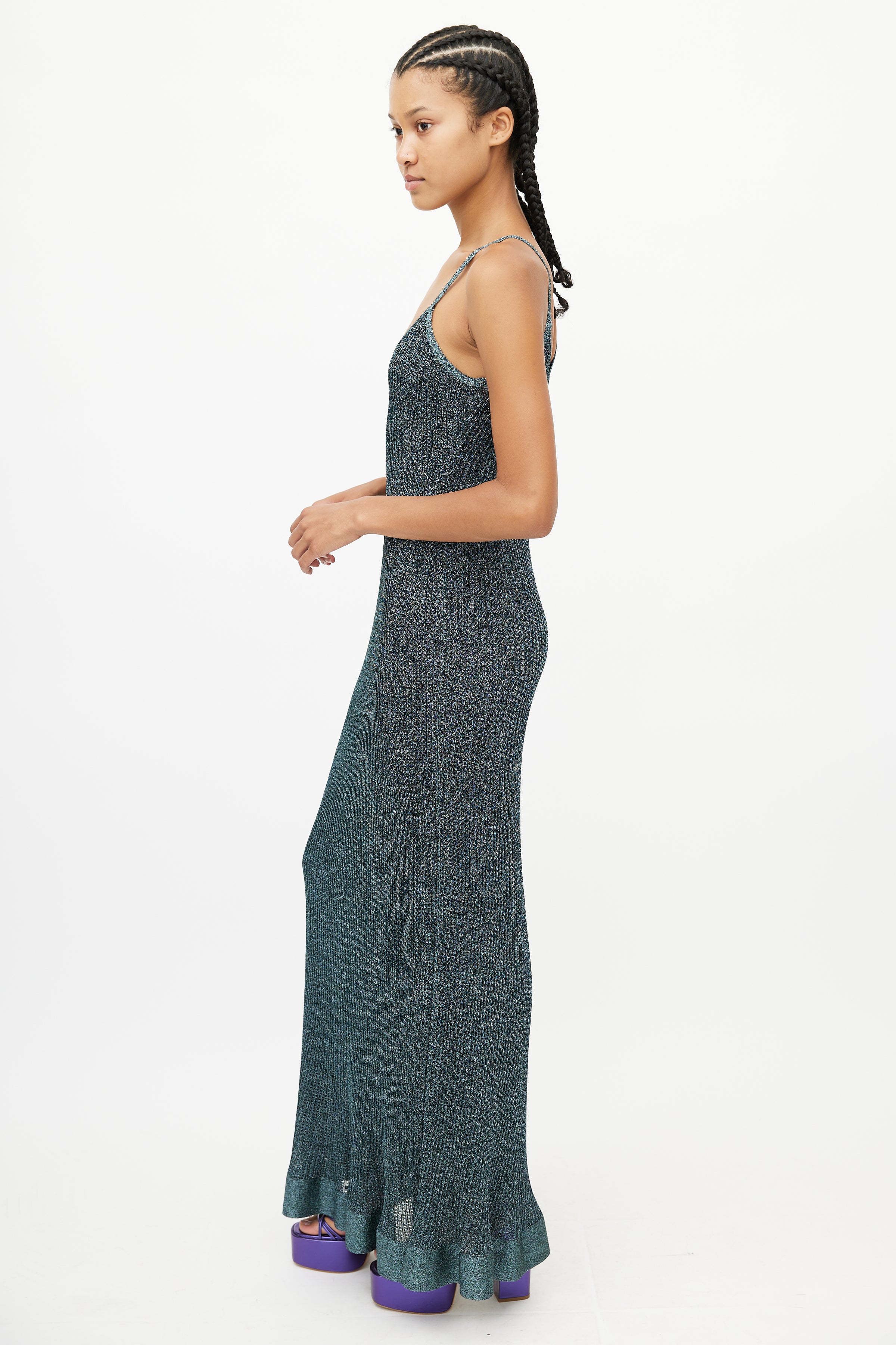 Missoni // Blue Metallic Knit Maxi Dress VSP Consignment Missoni // Blue Metallic Knit Maxi Dress VSP Consignment