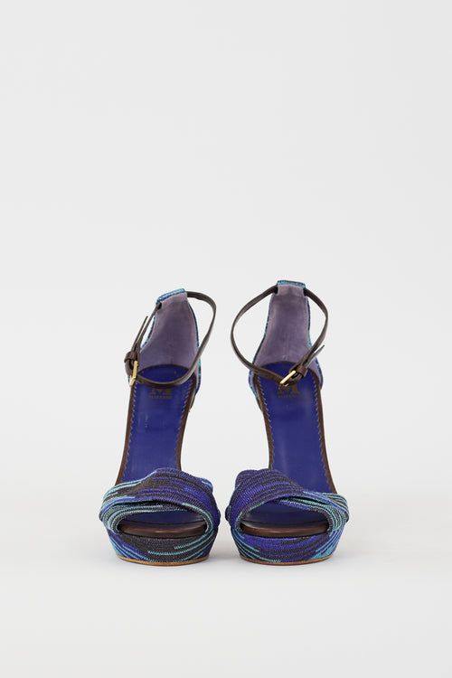 Missoni Blue Metallic Knit Strappy Heeled Sandal
