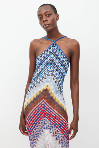 Missoni Blue & Multicolour Wave Knit Halter Dress