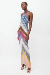 Missoni Blue & Multicolour Wave Knit Halter Dress