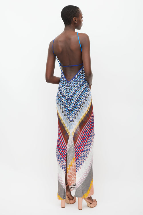 Missoni Blue & Multicolour Wave Knit Halter Dress
