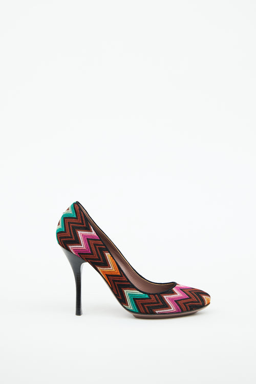 Missoni Brown & Multi Zigzag Knit Pump