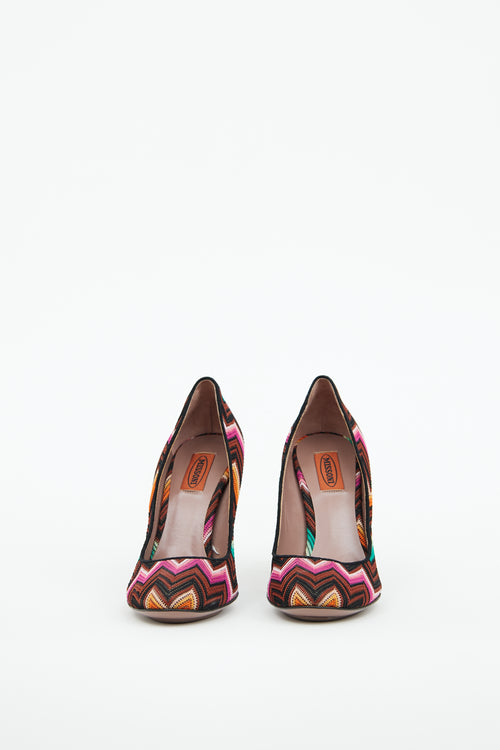 Missoni Brown & Multi Zigzag Knit Pump