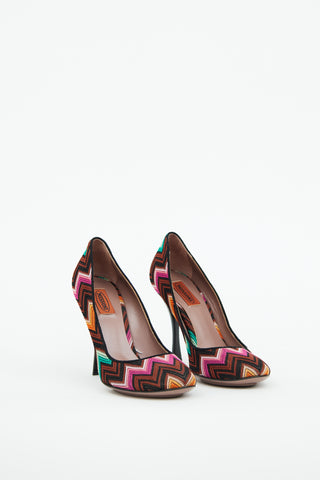 Missoni Brown & Multi Zigzag Knit Pump