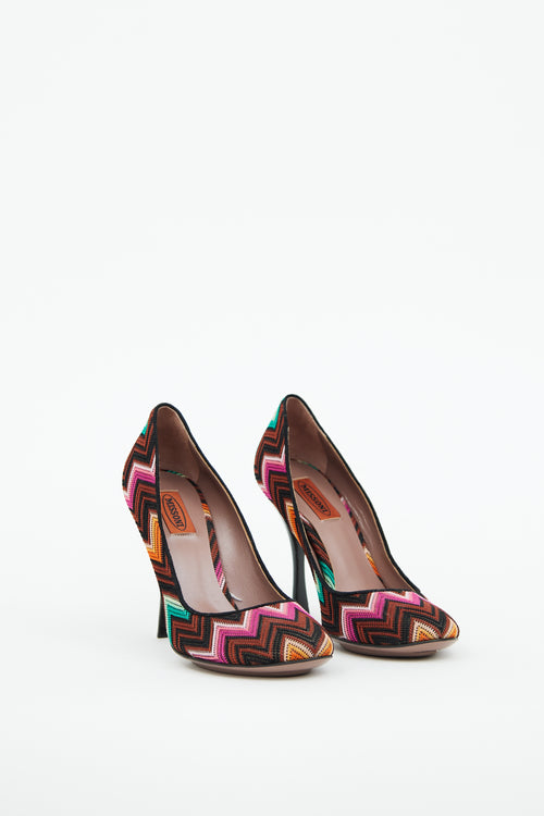 Missoni Brown & Multi Zigzag Knit Pump