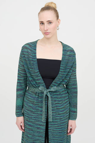 Metallic Striped Open Cardigan