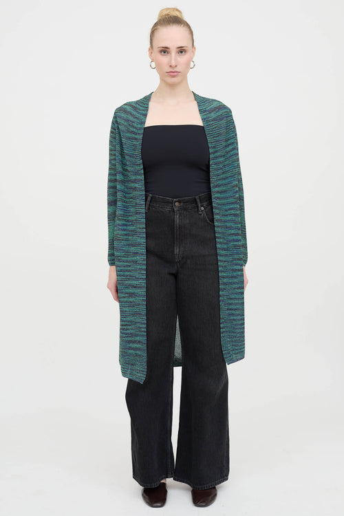 Metallic Striped Open Cardigan