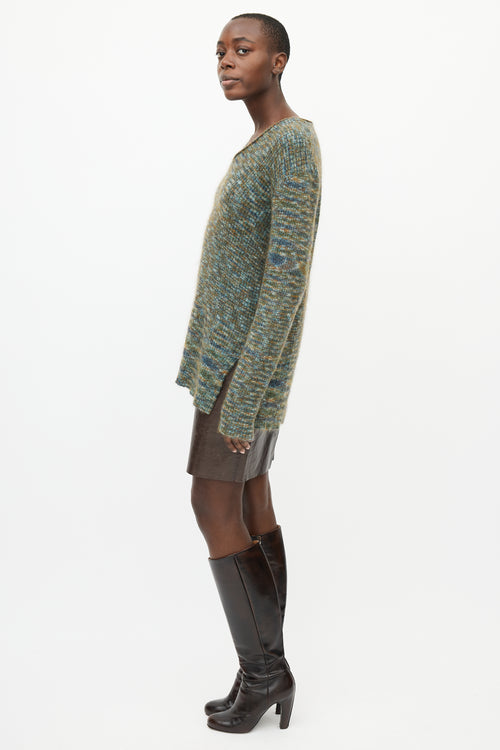 Missoni Green & Multi Mohair V-Neck Sweater