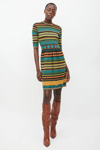 Missoni Green & Multicolour Knit Geometric Dress