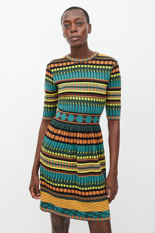 Missoni Green & Multicolour Knit Geometric Dress