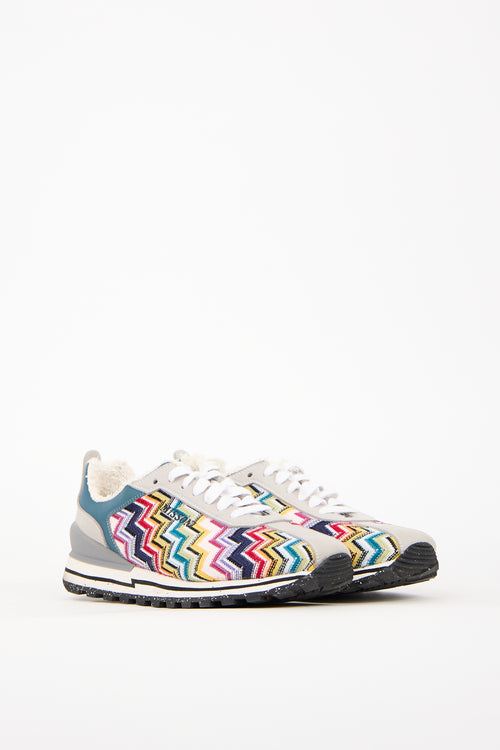 Missoni Grey Suede & Multi Knit Sneaker