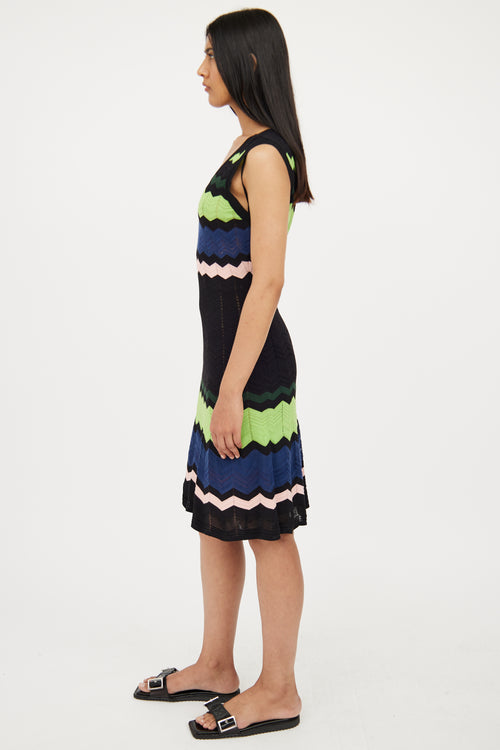 M Missoni Black, Green & Multi Knit Stripe Dress