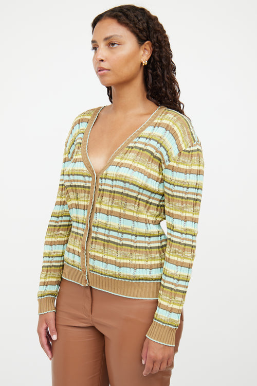 M Missoni Brown Blue Green Stripe Cardigan